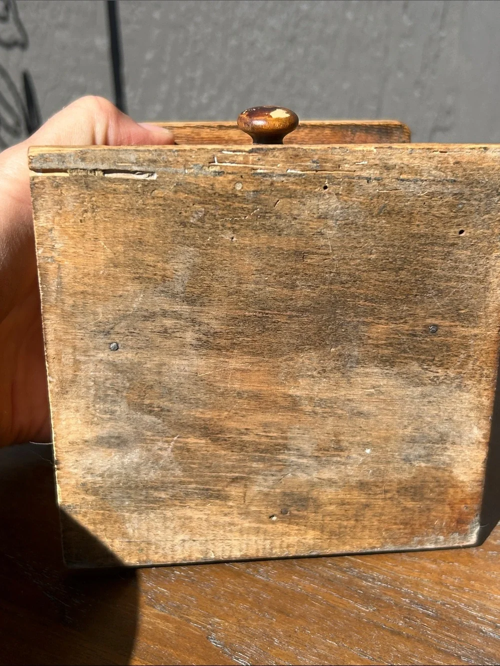 Antique Wooden Coffee Grinder with Brass Hopper